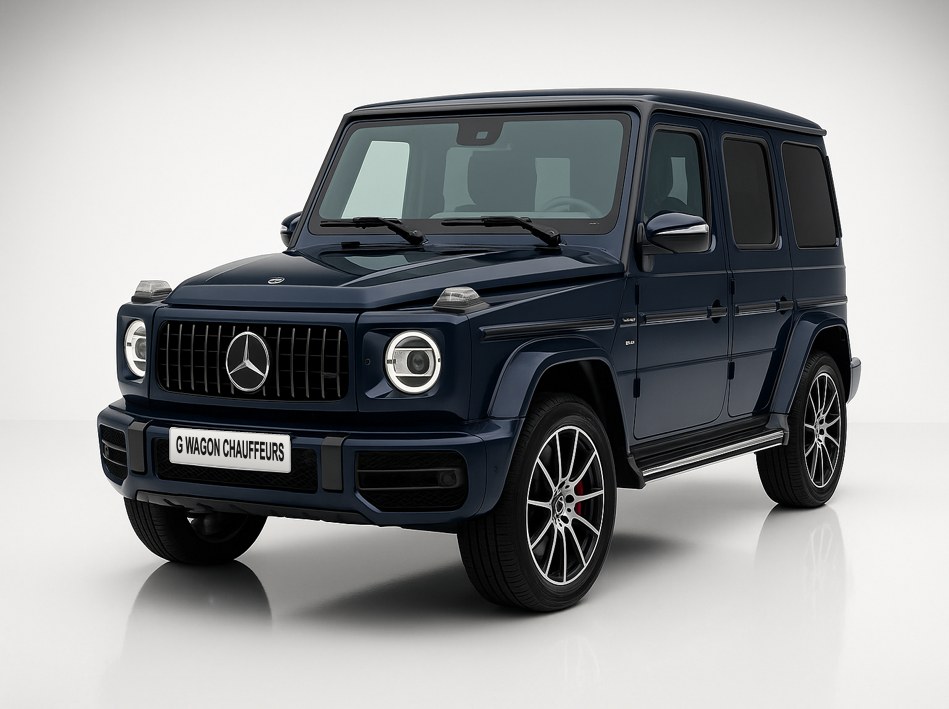 Blue Mercedes G63 AMG with G WAGON CHAUFFEURS plate