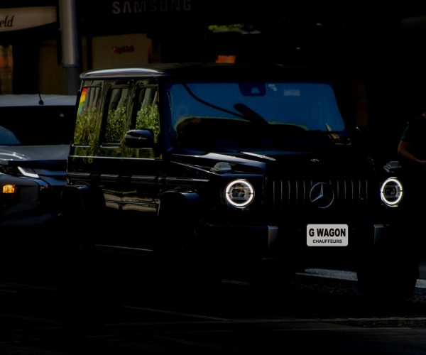 Black Mercedes G63 AMG at night in London